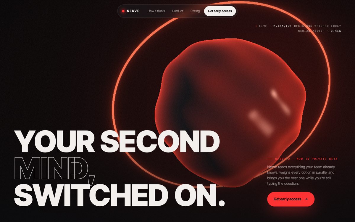 Concept homepage for an AI start-up