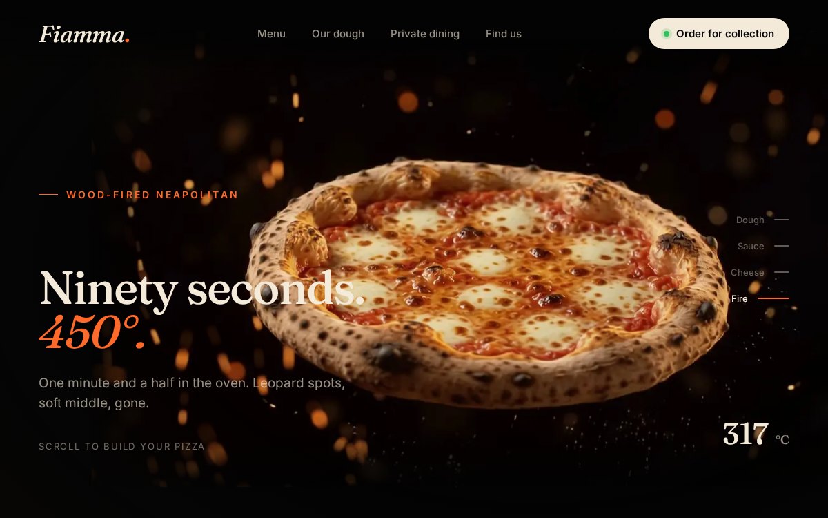 Concept homepage for a wood-fired pizzeria